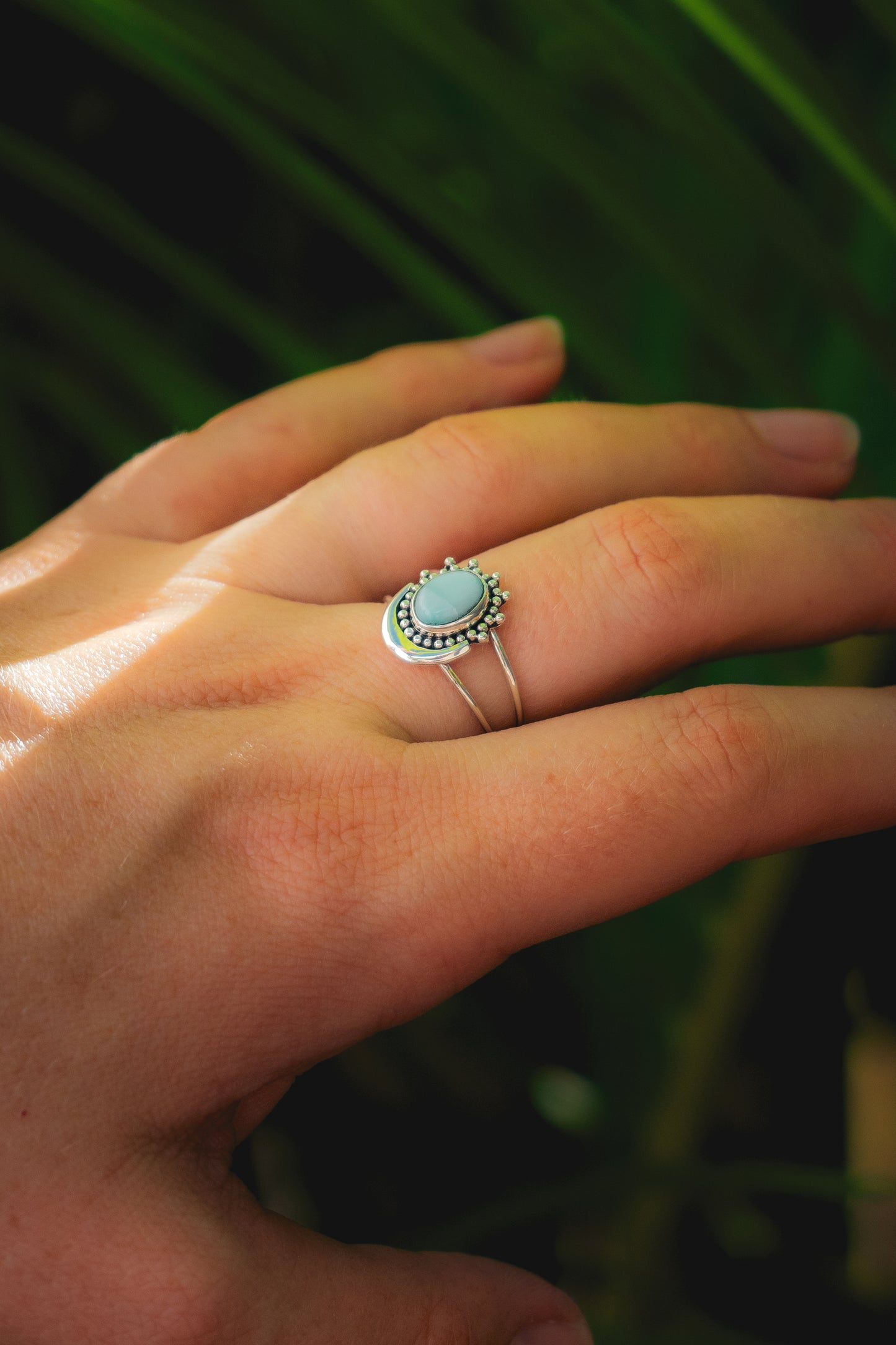 Larimar Moon Ring Silver