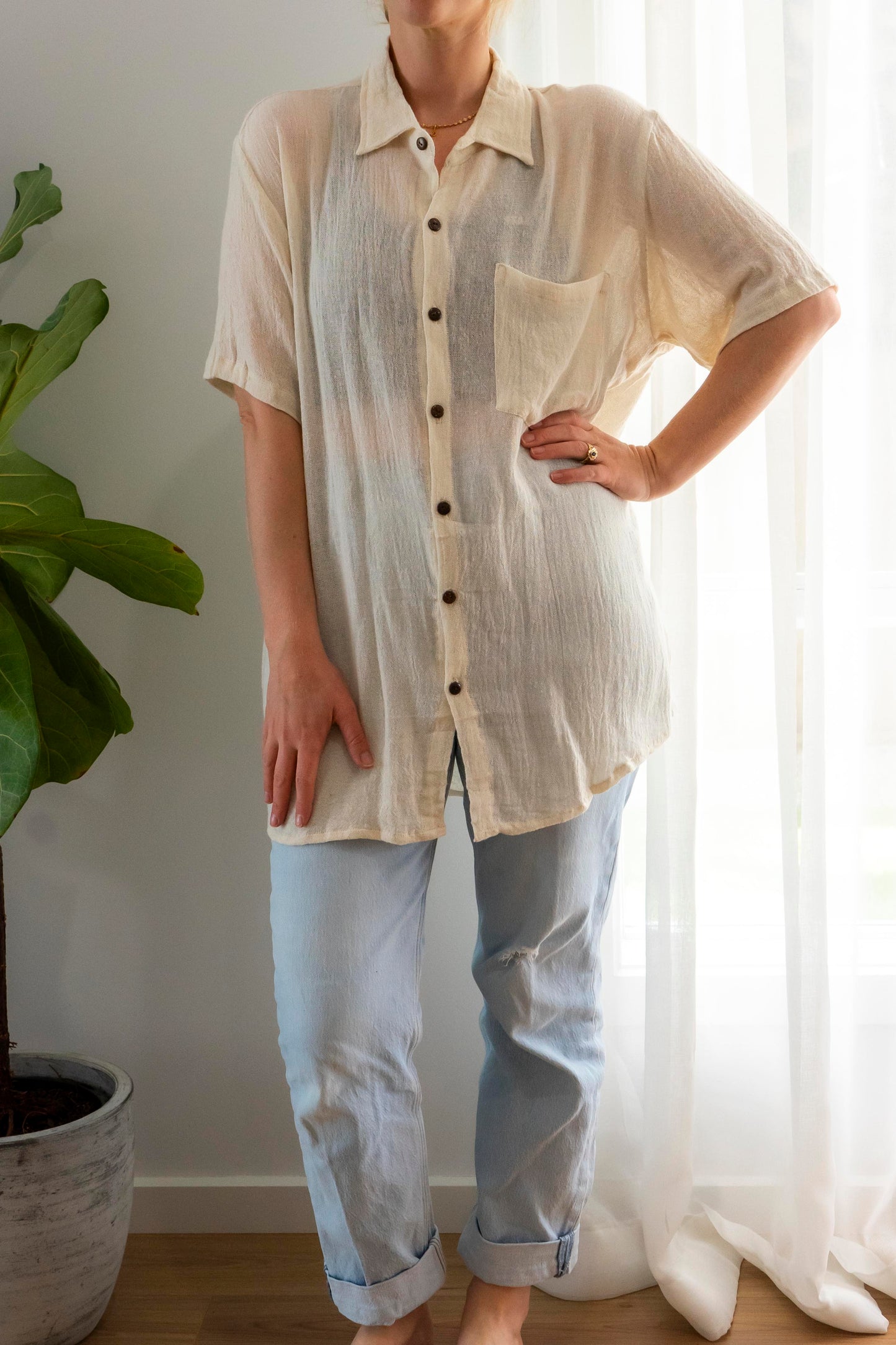 Ramie Unisex Short Sleeve Shirt- Natural