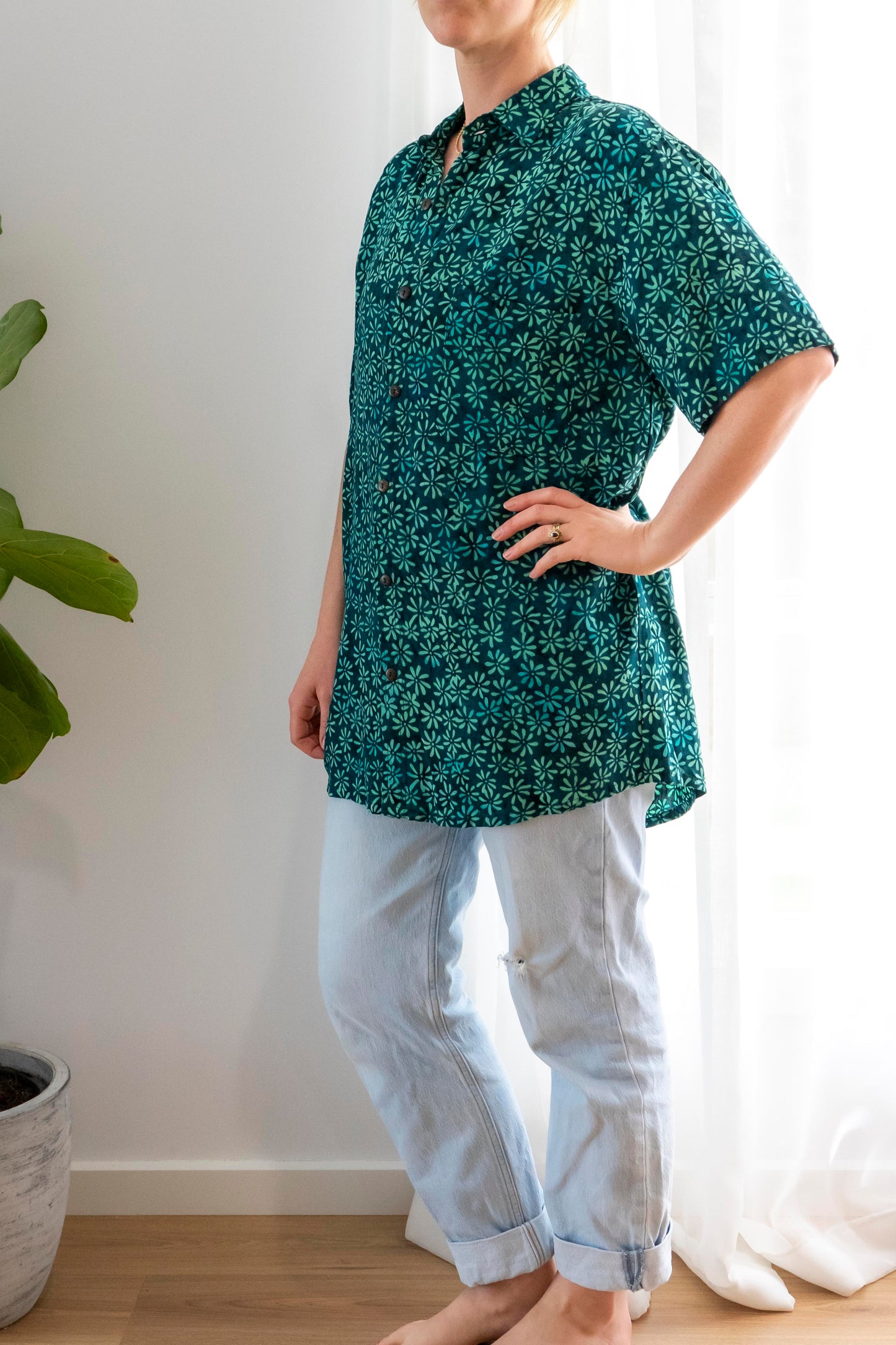 Unisex Batik Shirt- Green Floral