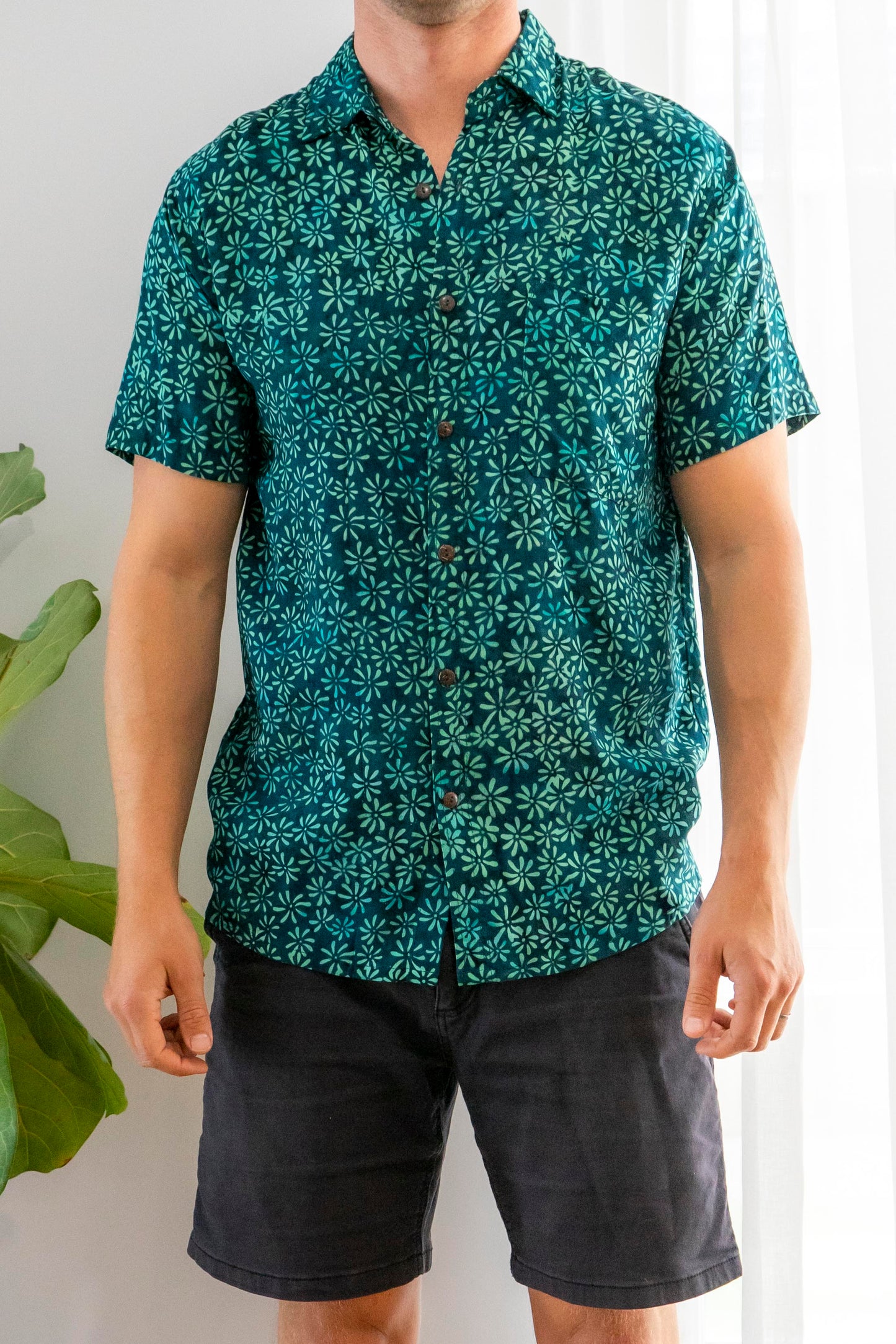 Unisex Batik Shirt- Green Floral