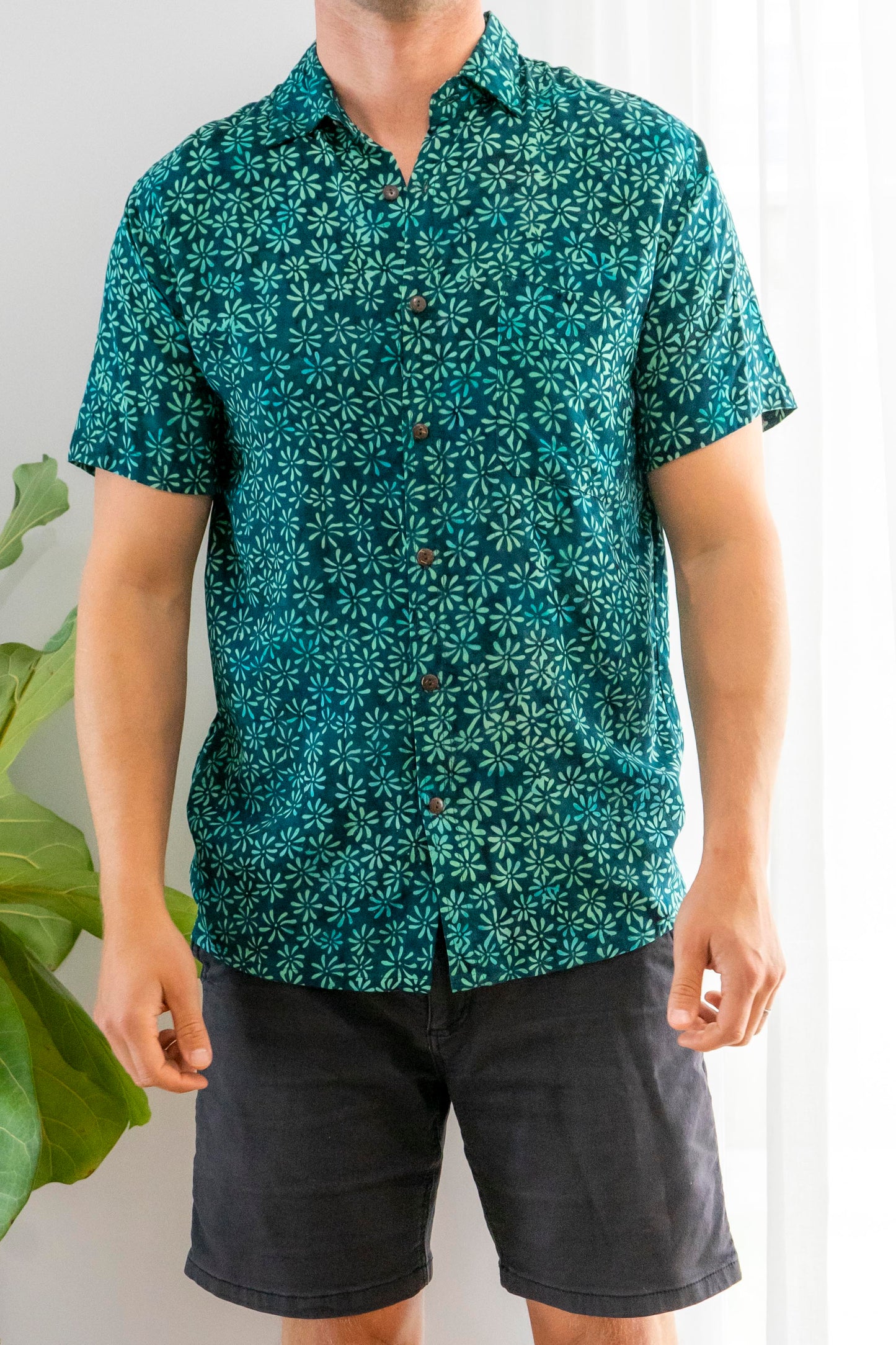 Unisex Batik Shirt- Green Floral