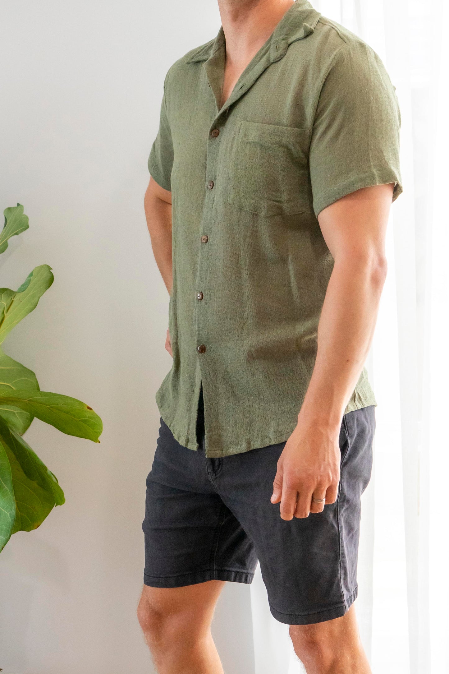 Ramie Unisex Short Sleeve Shirt- Green