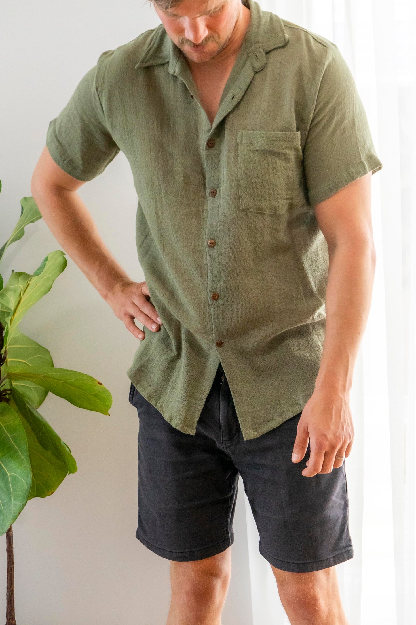 Ramie Unisex Short Sleeve Shirt- Green