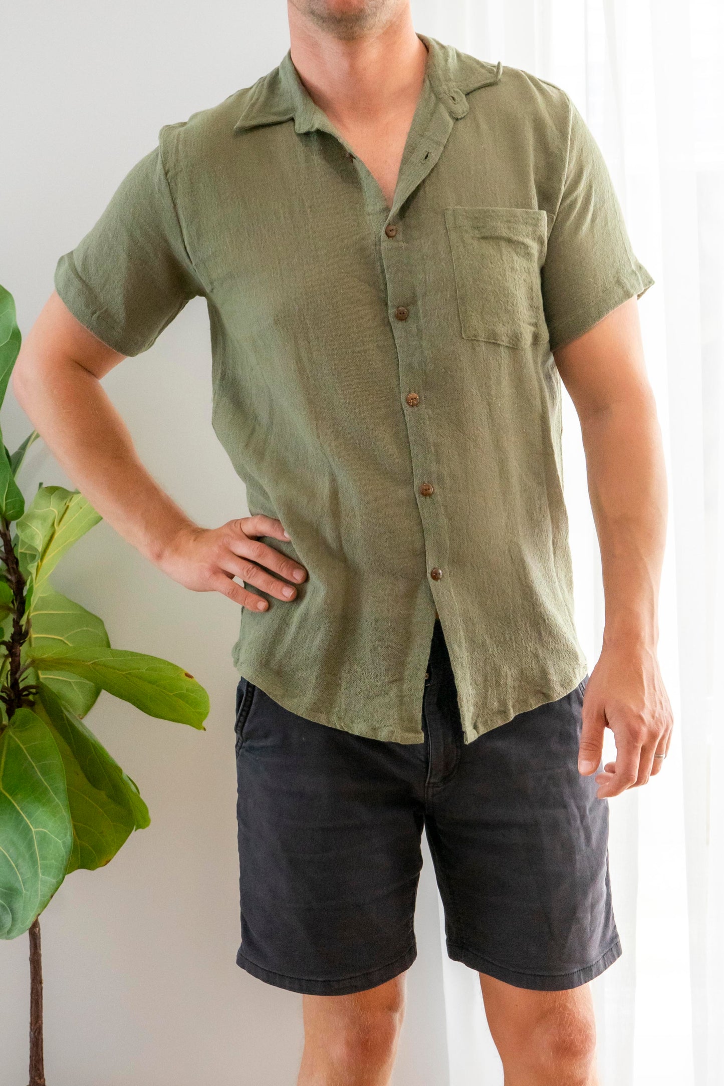 Ramie Unisex Short Sleeve Shirt- Green