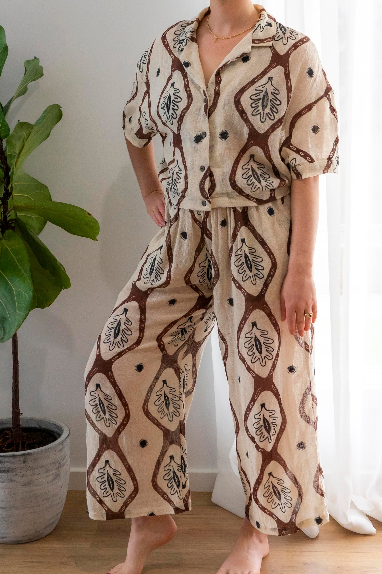 Ramie Crop Shirt- Nature Print