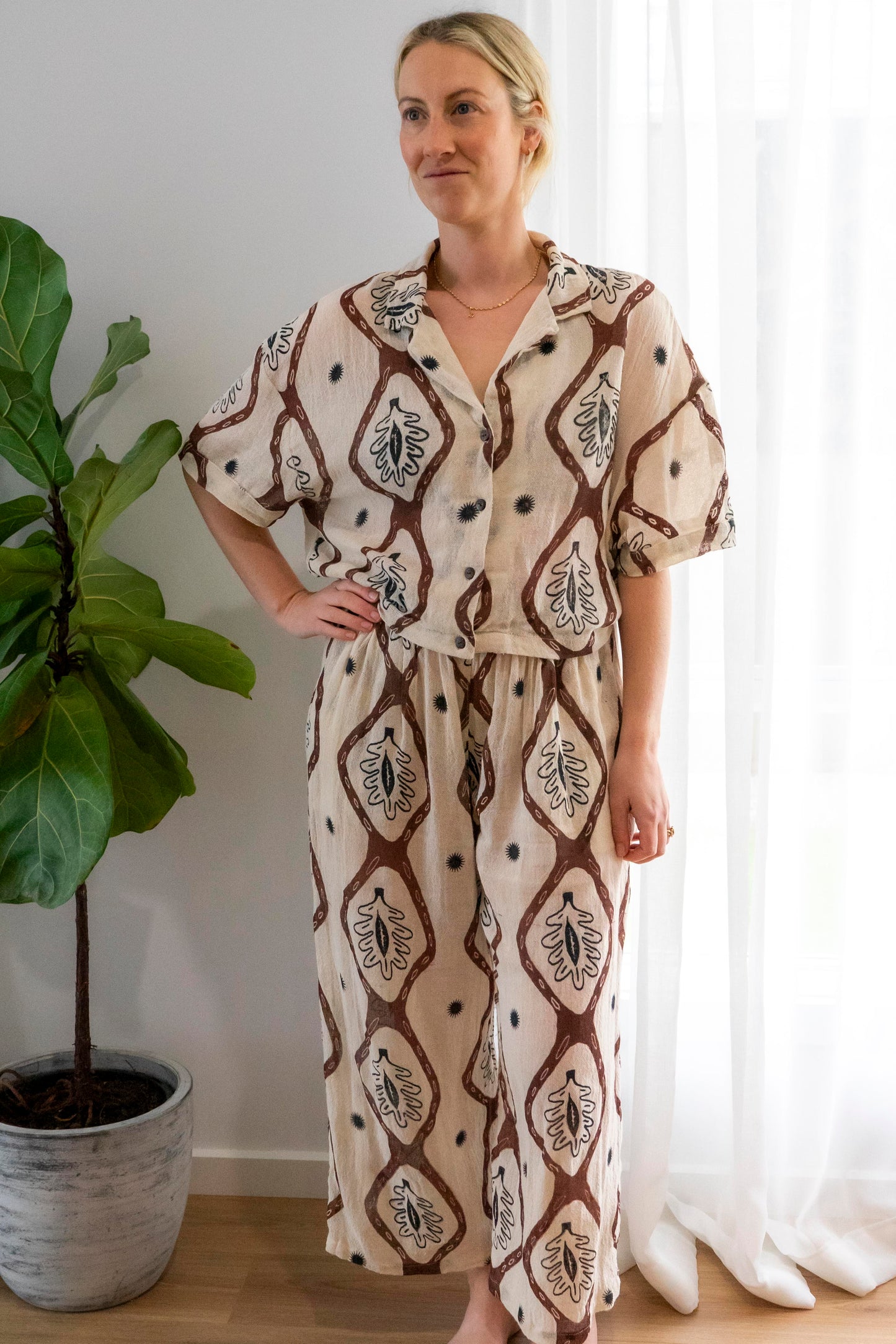 Ramie Crop Shirt- Nature Print