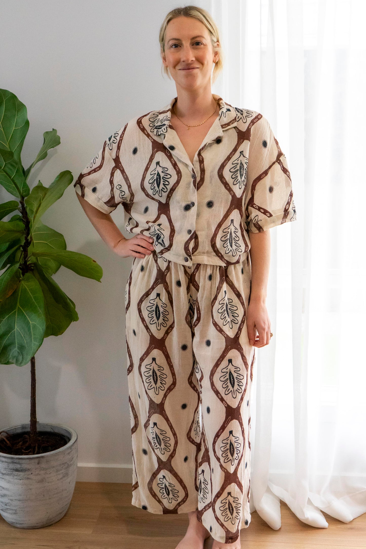 Ramie Crop Shirt- Nature Print