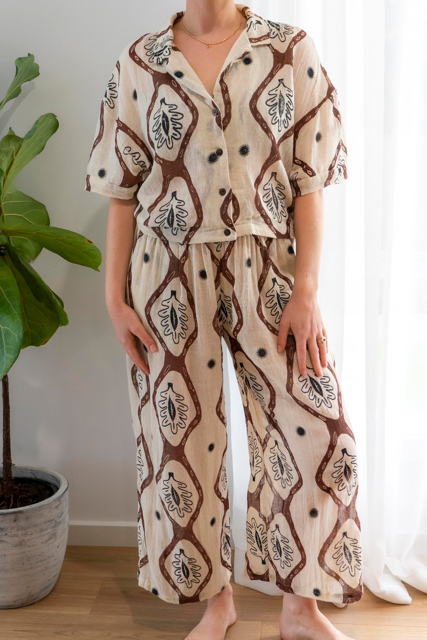Ramie Crop Shirt- Nature Print