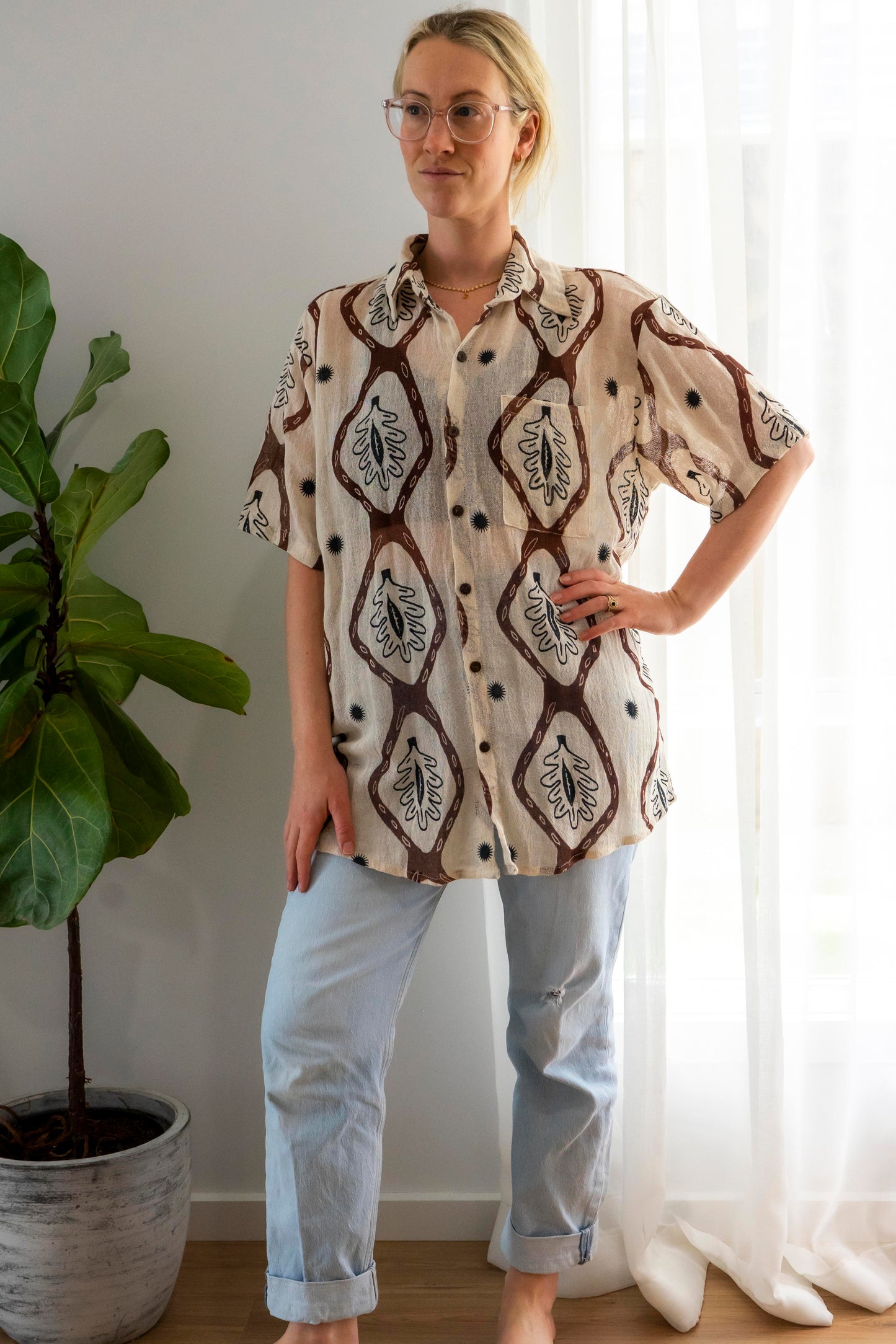 Ramie Unisex Short Sleeve Shirt- Nature Print