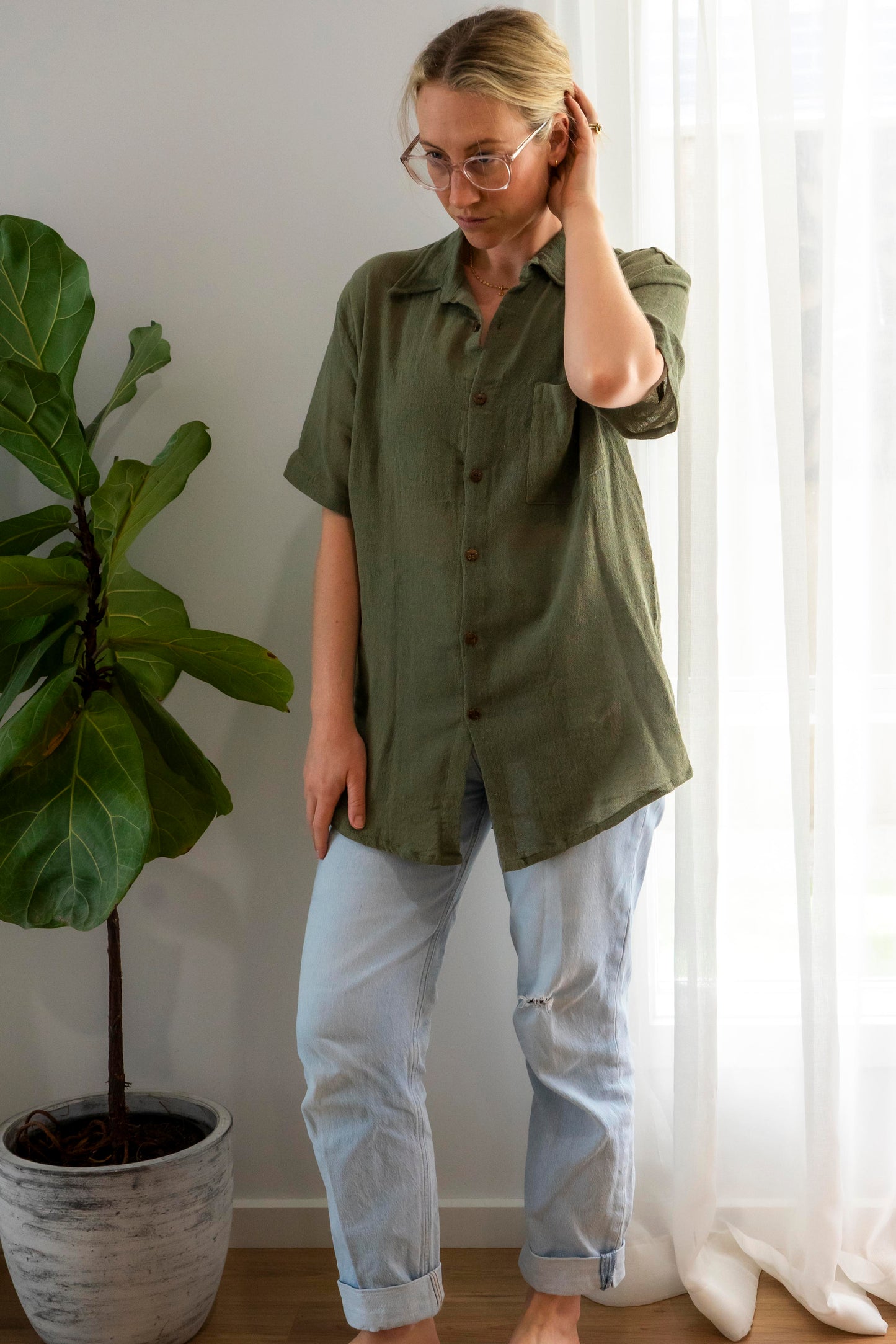 Ramie Unisex Short Sleeve Shirt- Green