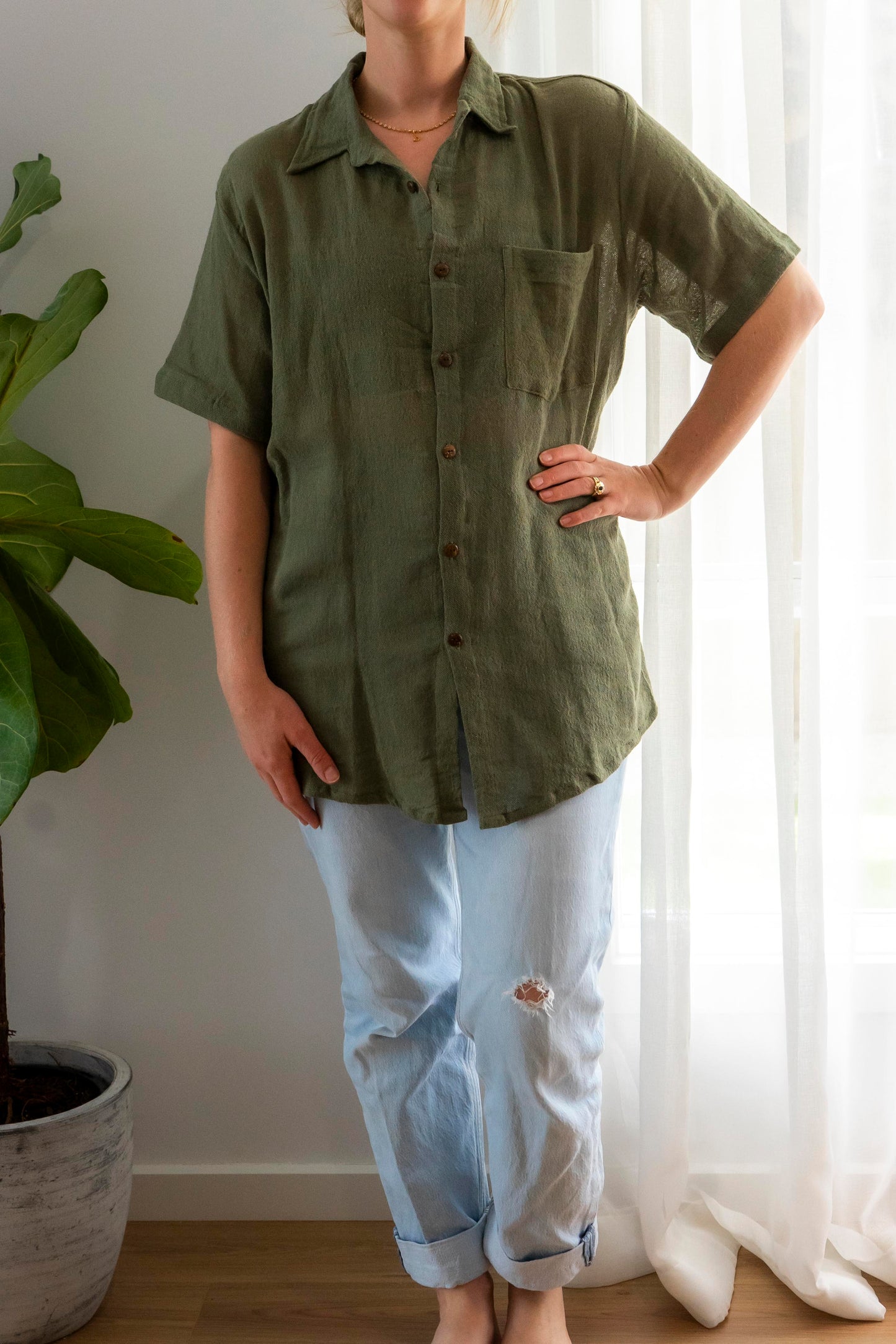 Ramie Unisex Short Sleeve Shirt- Green