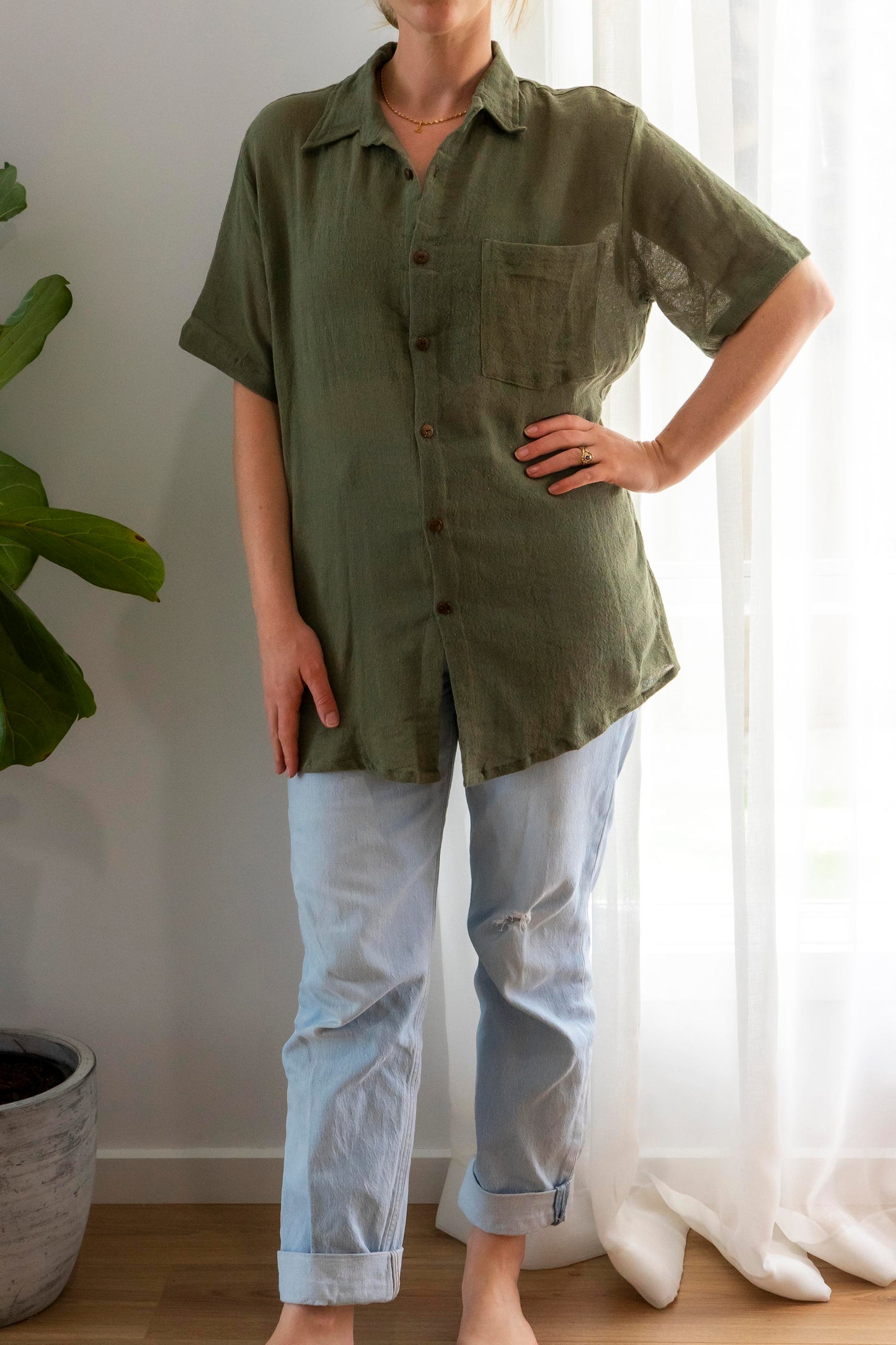 Ramie Unisex Short Sleeve Shirt- Green