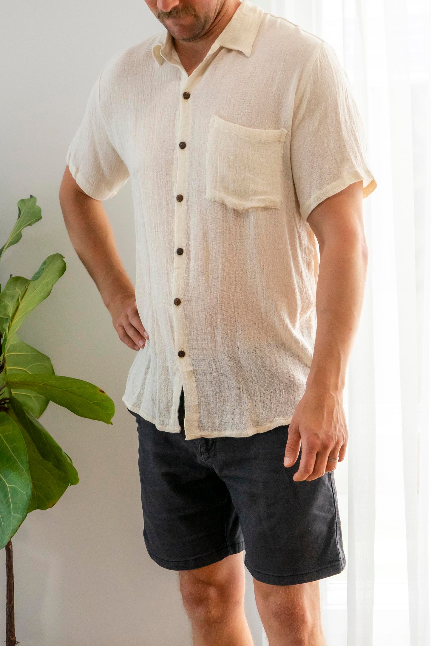 Ramie Unisex Short Sleeve Shirt- Natural