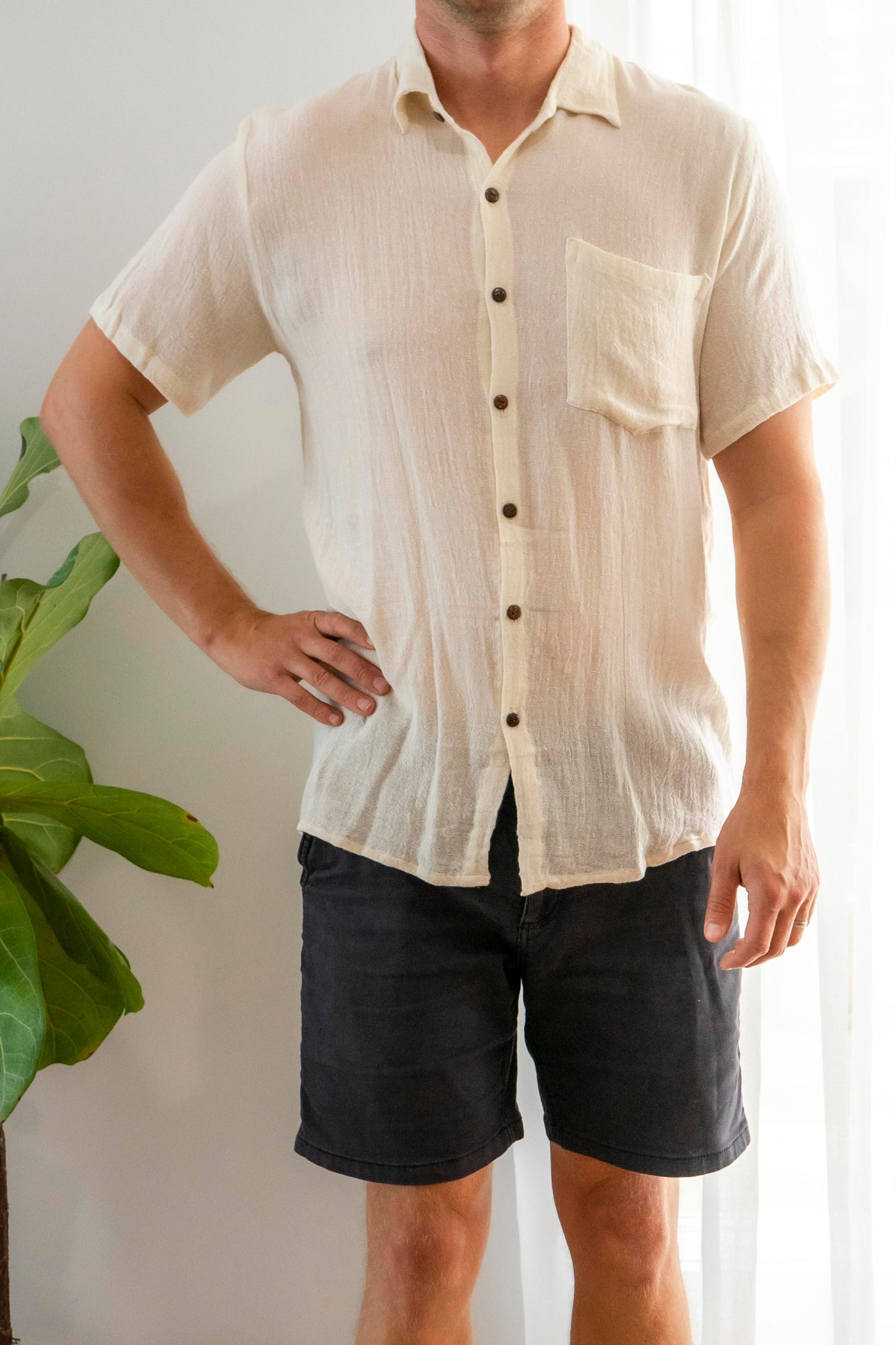 Ramie Unisex Short Sleeve Shirt- Natural