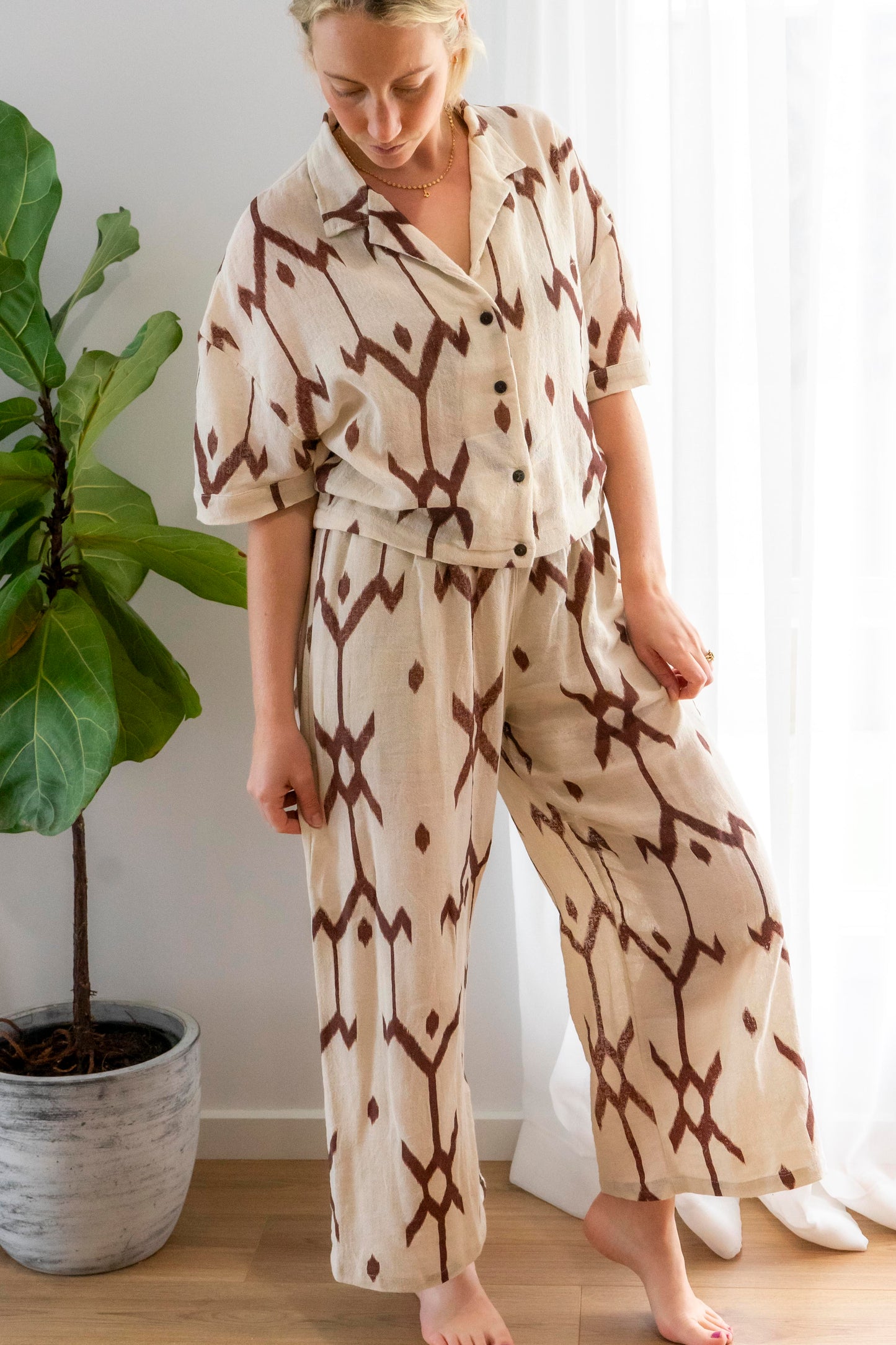 Ramie Crop Shirt- Ikat Print