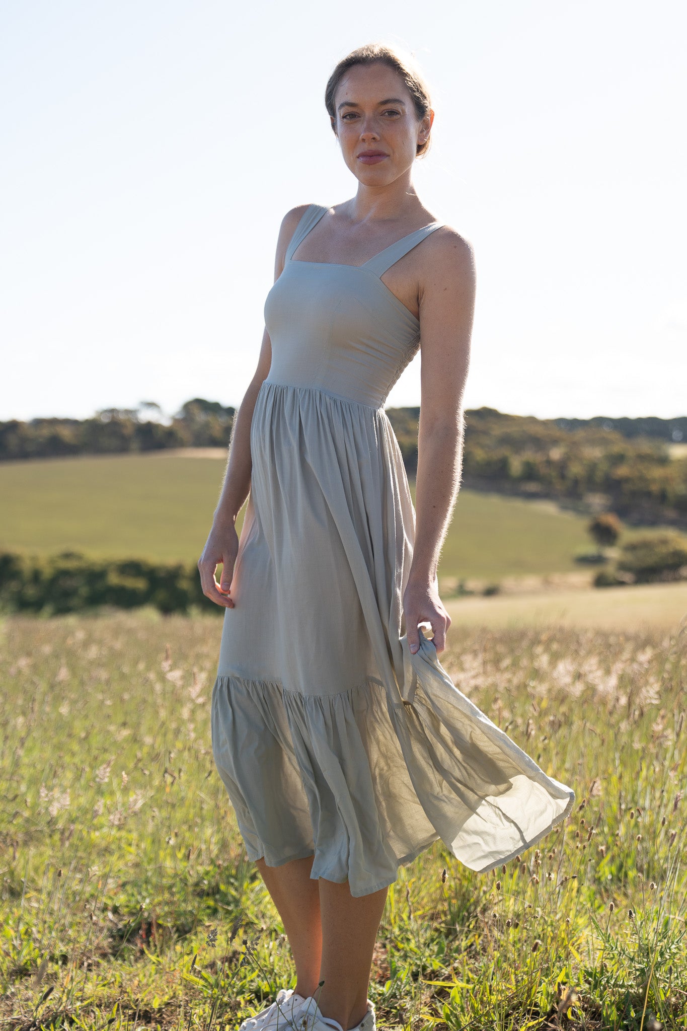 Poppy Dress- Taupe Eyota Clothing Poppy Dress- Taupe Eyota Clothing