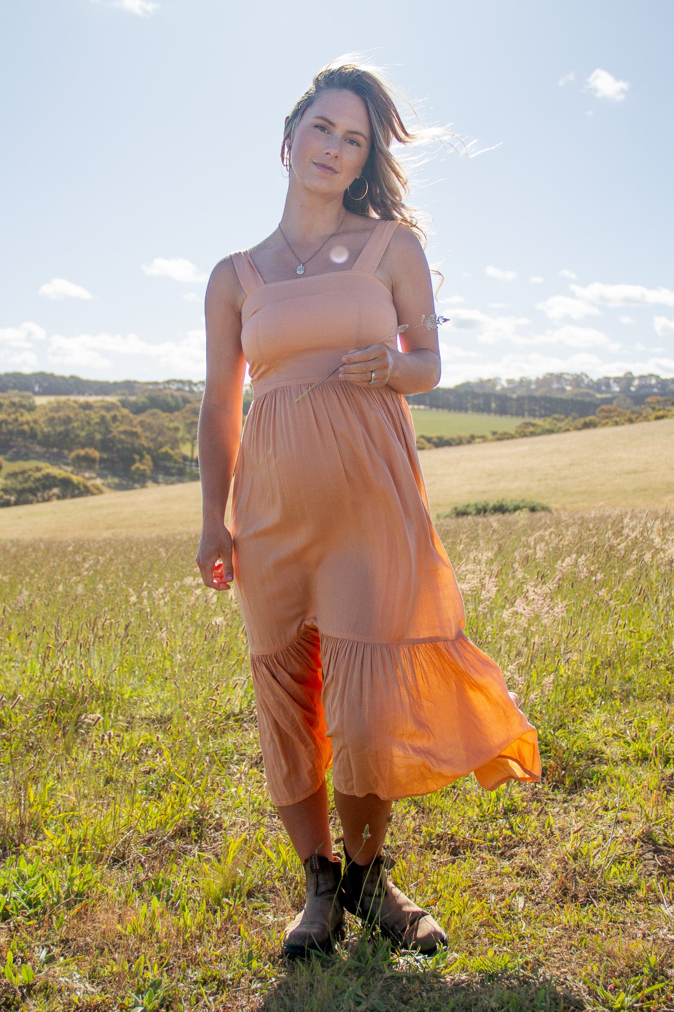 Poppy Dress- Apricot Eyota Clothing Poppy Dress- Apricot Eyota Clothing