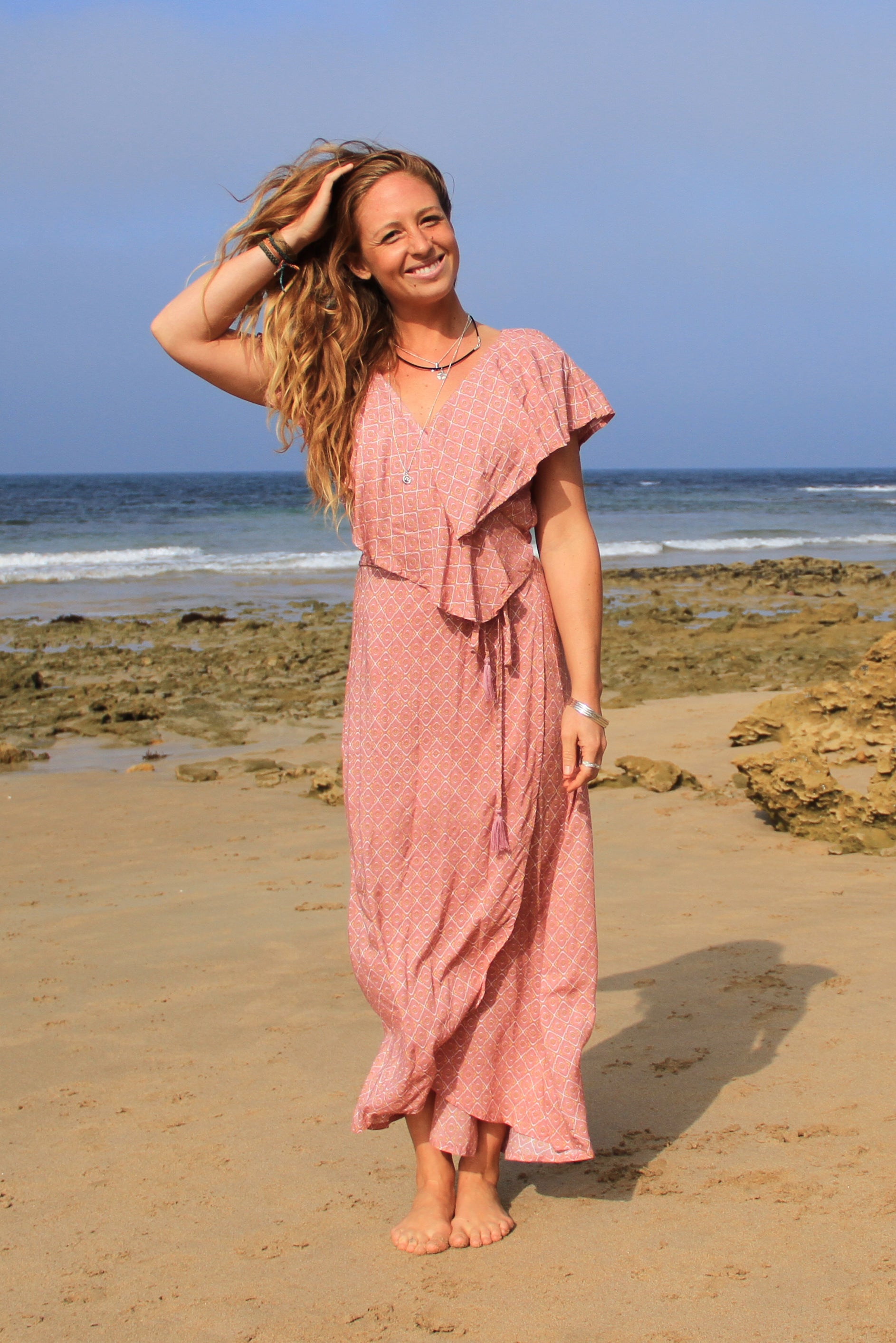 Flamingo Wrap Dress Rose Quartz Jewel Eyota Clothing Flamingo Wrap Dress Rose Quartz Jewel Eyota Clothing