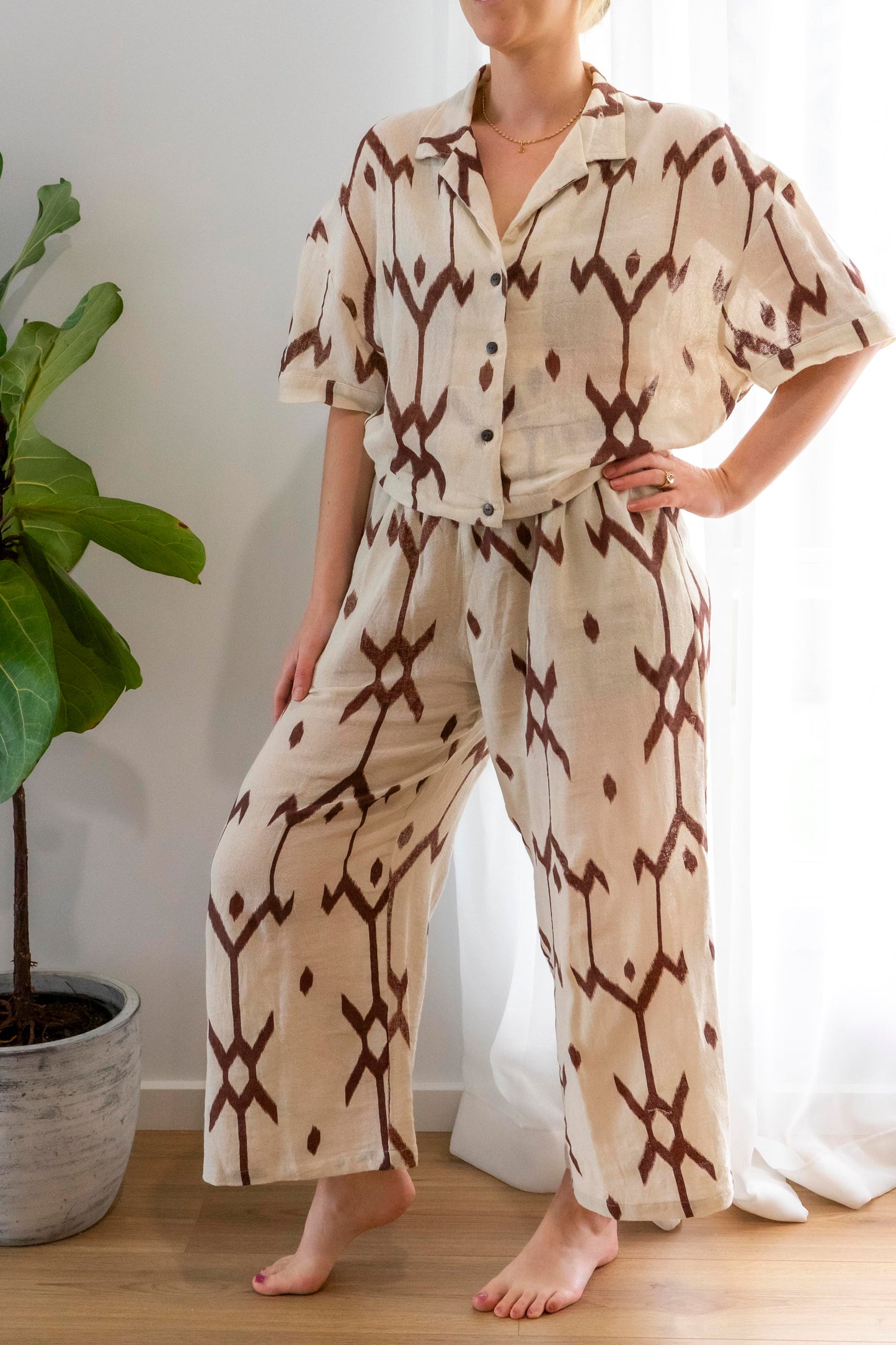 Ramie Crop Shirt- Ikat Print