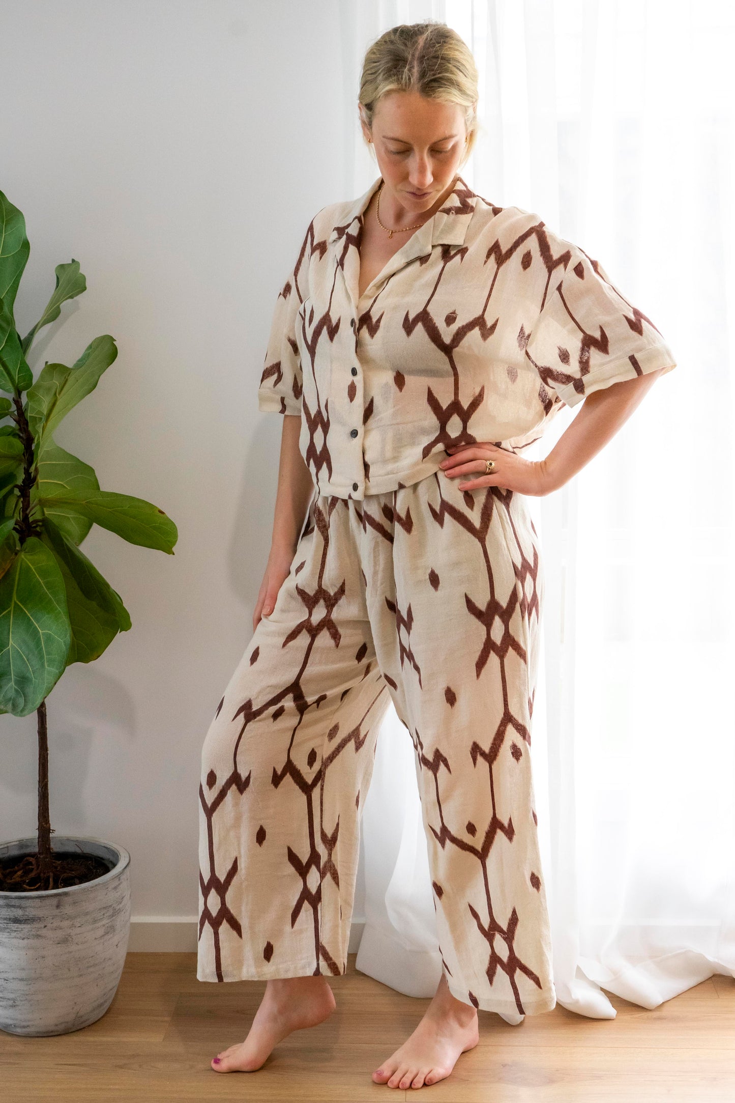 Ramie Crop Shirt- Ikat Print