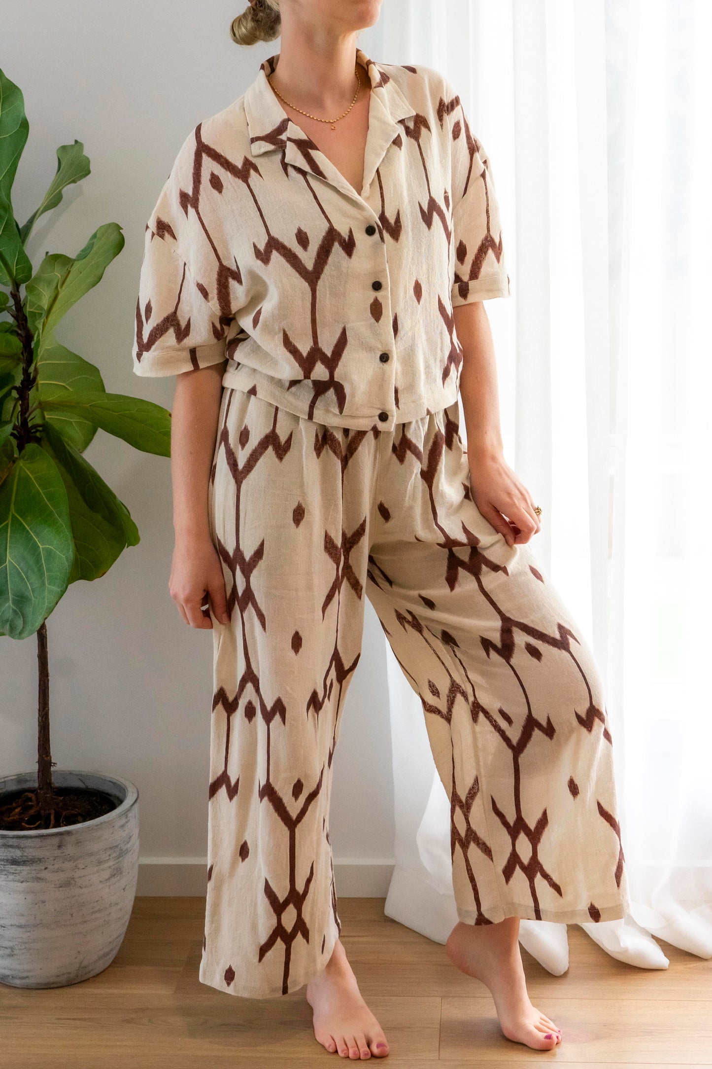 Ramie Crop Shirt- Ikat Print