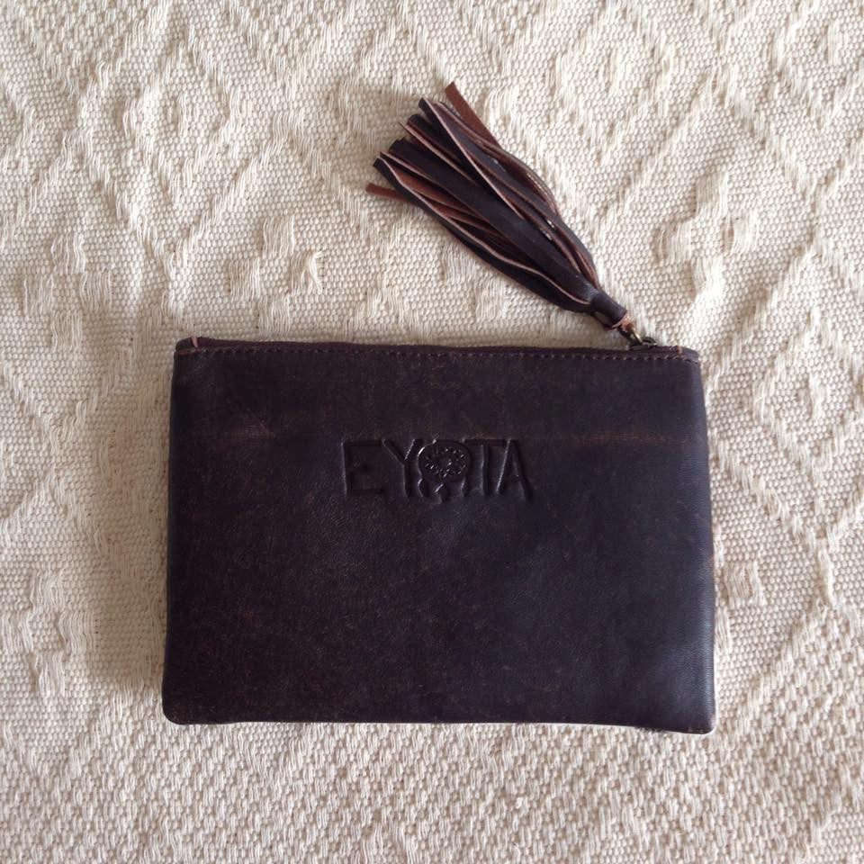 Elise Leather Pouch- Zebra Cowhide/Vintage Brown
