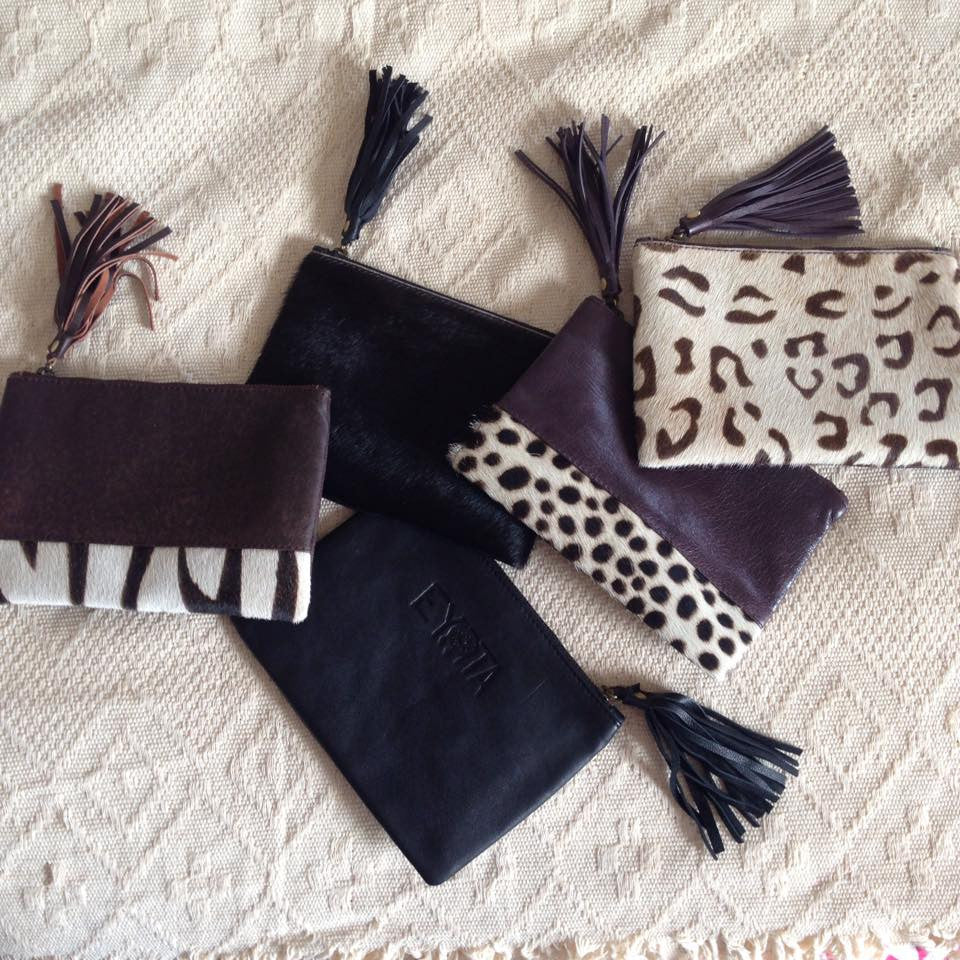 Elise Leather Pouch- Zebra Cowhide/Vintage Brown