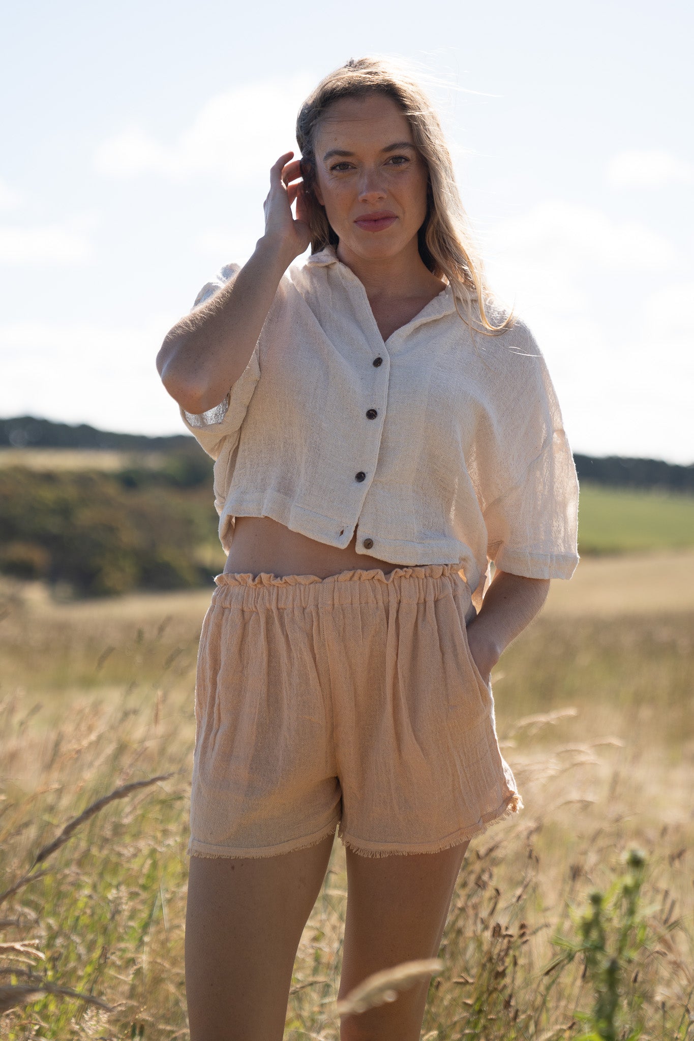 Ramie Crop Shirt- Natural