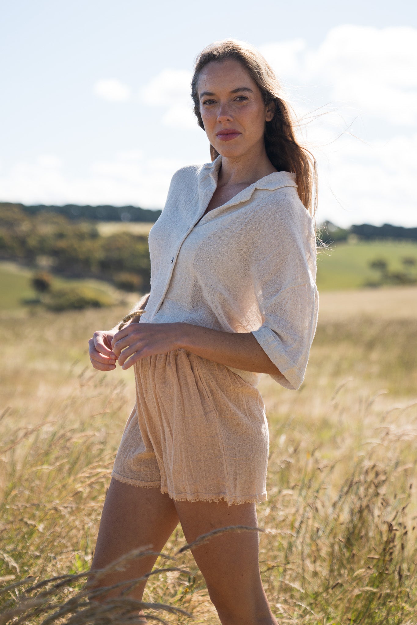 Ramie Crop Shirt- Natural