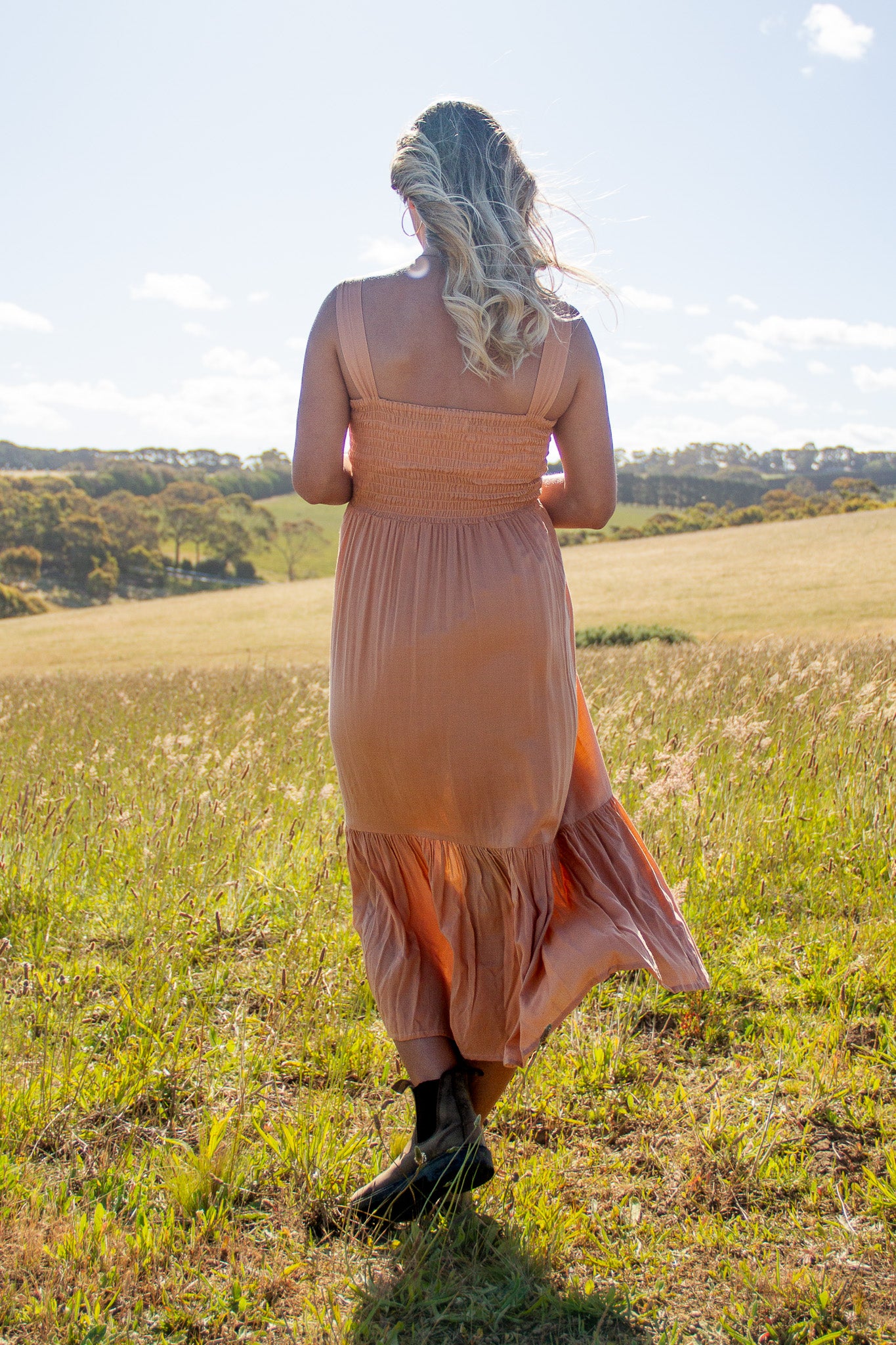 Poppy Dress- Apricot – Eyota Clothing Poppy Dress- Apricot – Eyota Clothing
